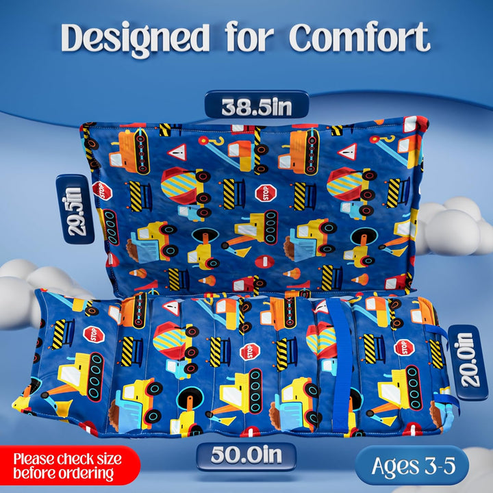 Nap Mats for Preschool Ages 3-5 | Soft & Non-Toxic Fabric | Nap Mat for Toddlers | Toddler Nap Mats for Daycare | Kindergarten | Construction Theme