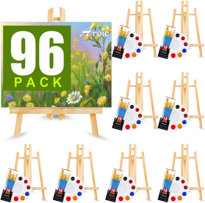 144 PCS Professional Painting Set, 12 PCS Wood Easels,12 Packs of 120 Brushes with Nylon Brush Head and 12 PCS Palettes, Painting Supplies Kit for Kids & Adults Party.