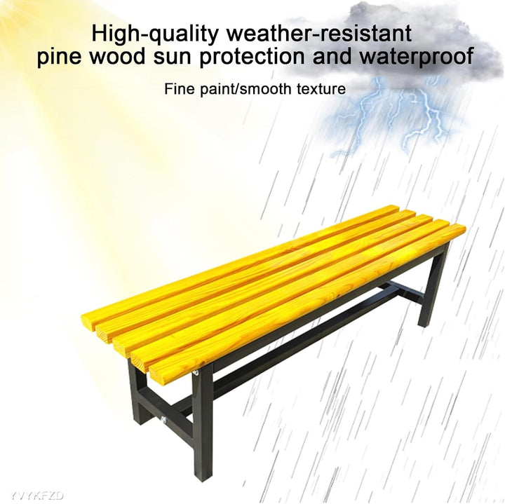 Wooden Backless Patio Bench Seat, Weatherproof Galvanized Frame Park Metal Bench Chair, 2-3 Person Outdoor Garden Bench, for Backyard, Poolside, Front Porch (Walnut Color B,150X37X45Cm)