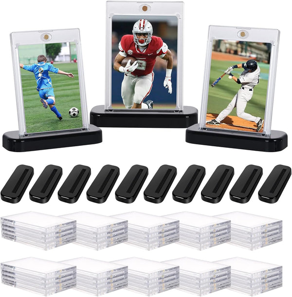 30 Pack Magnetic Card Holders for Trading Cards with 10 Pack 35Pt Acrylic Baseball Card Stand,Hard Plastic Football Display Case for Sports,Tcg MTG Cards