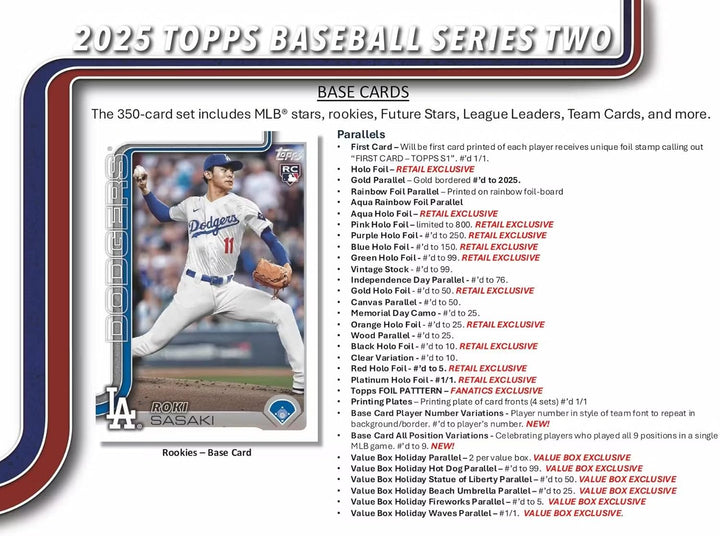 2025  Series 2 Baseball Trading Card Blaster Box (Look for Retail Exclusive Holo Base Card Parallels)