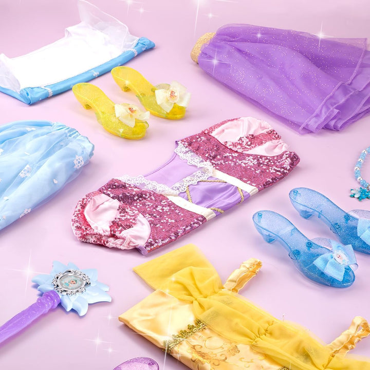 Princess Dress up for Girls 3-6, Dress up Clothes for Girls with Princess Shoes Toy, Birthday Gift for Toddlers Girls