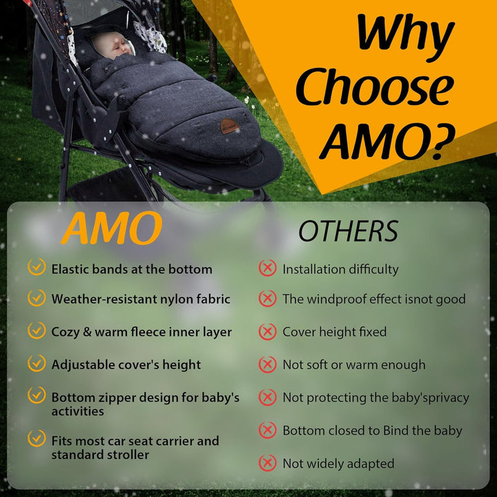 Universal Footmuff for Stroller, Baby Bunting Bags, Winter Windproof Warm Pram Footmuffs, Water Resistant Sleeping Bag with Hood for Strollers, Pushchairs, Prams, Car Seat, 30"*17.5"