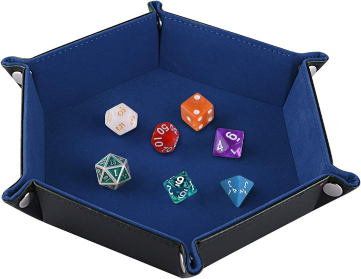 Double Sided Dice Tray, Folding Hexagon PU Leather and Velvet Dice Holder for Dungeons and Dragons RPG Dice Gaming D&D and Other Table Games, Dark Violet