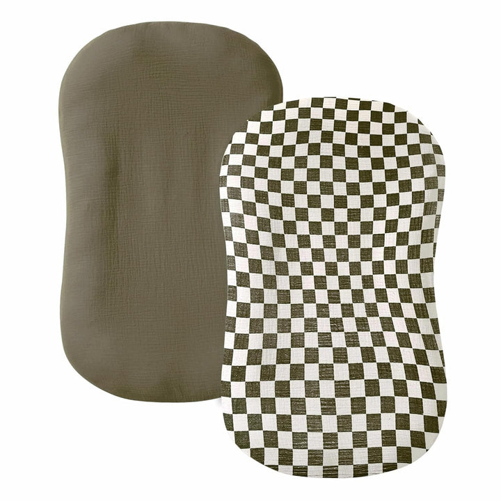 Muslin Baby Lounger Cover 2 Pack, 100% Cotton Infant Lounger Cover, Soft & Breathable Replacement Slipcover, Compatible with Snuggle Me Newborn Lounger (Dark Olive,Cream)