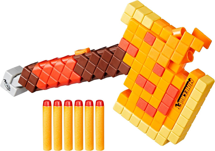 Minecraft Firebrand, Dart Blasting Axe, 6  Elite Foam Darts, Design Inspired by Minecraft Axe in the Game, Pull down Priming, Minecraft Toys