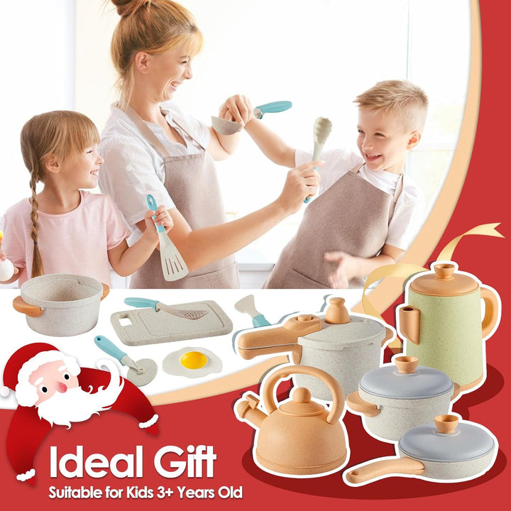 Pretend Play Kitchen Accessories Toys Set, Cookware Pots and Pans Cooking Utensils Playset Gifts for 3 4 5 Years Old Kids Girls Boys Toddler