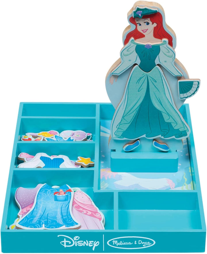 Disney Ariel Magnetic Dress-Up Wooden Doll Pretend Play Set (30+ Pcs)