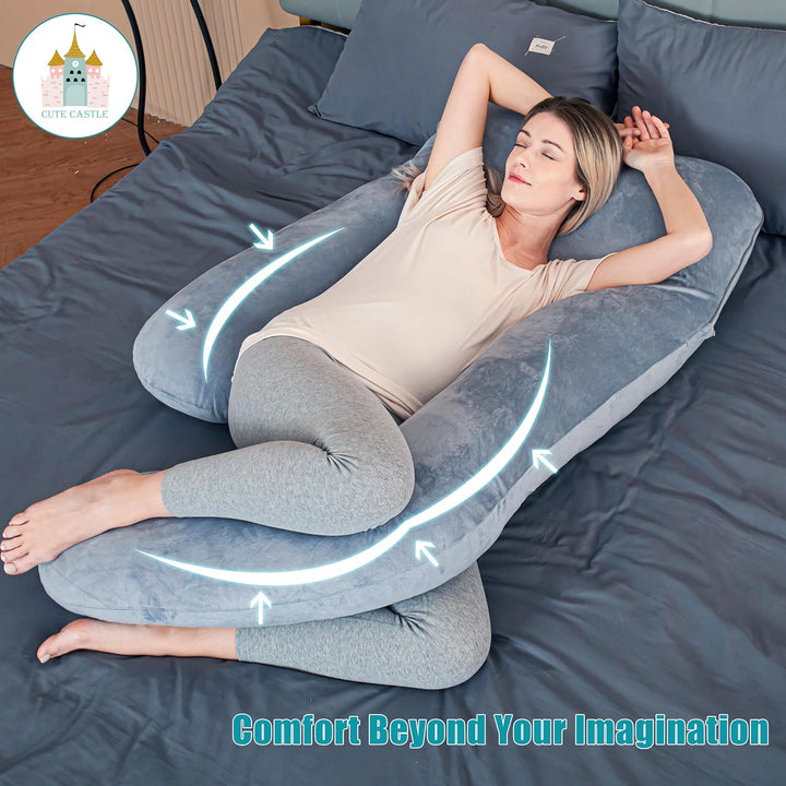 Pregnancy Pillows, Soft U-Shape Maternity Pillow with Removable Cover - Full Body Pillows for Adults Sleeping - Pregnancy Must Haves - Jumbo 57 Inch - Grey