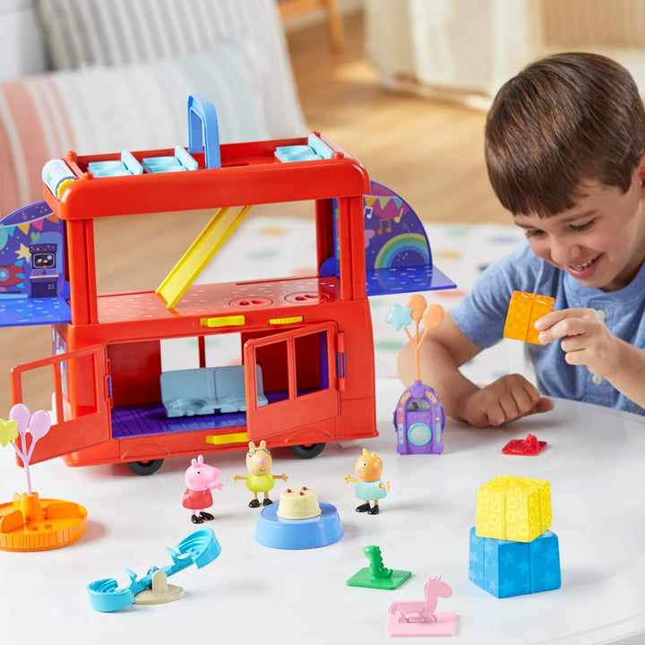 2-In-1 Party Bus Playset with 3 Figures and 13 Accessory Pieces, Preschool Toys for Girls and Boys, Kids Gifts, Ages 3+