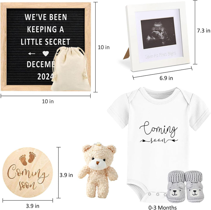 Pregnancy Announcement, Baby Announcement Ideas Set Include Felt Letter Board, Baby Onesie, Booties, Photo Frame, Wooden Sign and Bear Plush, Pregnancy Announcement Photo Props Coming Soon Baby Announcement