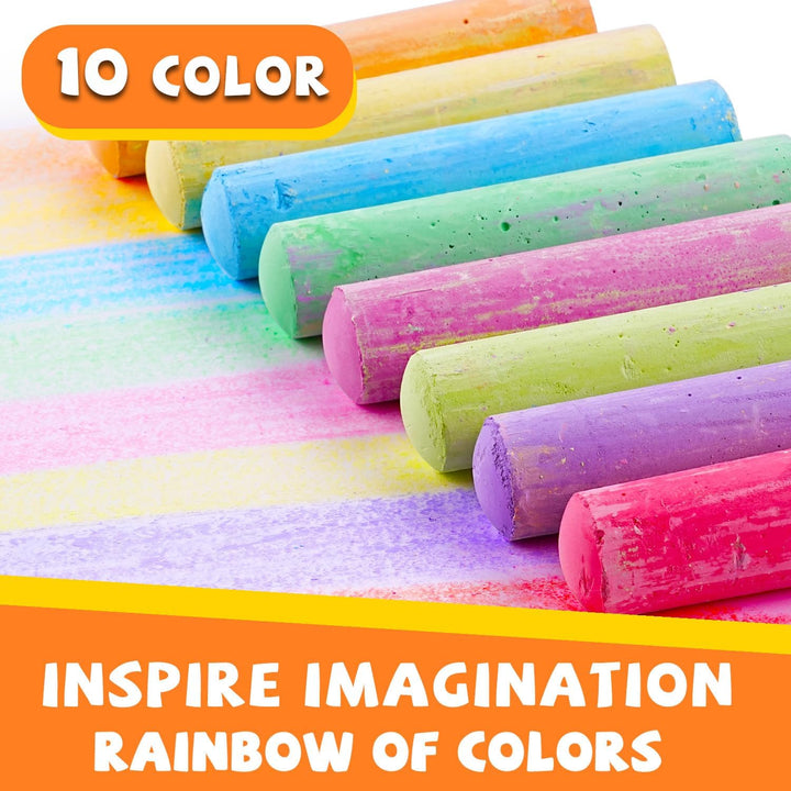 Sidewalk Chalk for Kids (52 PCS), Washable & Non-Toxic, 10 Colors Jumbo Chalk Bulk for Chalkboard, Blackboard, Driveway, Playgroud, Outdoor Actitvities
