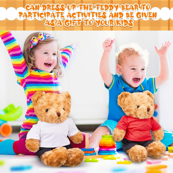 4 Pcs Stuffed Bear Clothing Crew Neck Bear Shirt Basic Teddy Clothing Stuffed Animal Accessories Classic Plush Tiny Clothes with Black Jean Shorts Fit 12-18 Inches Teddy Dolls Gifts