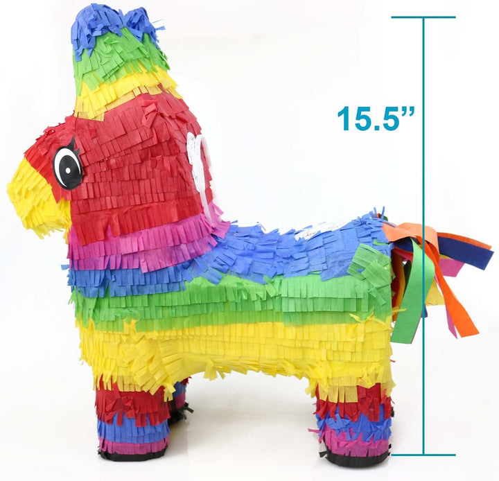 16" Rainbow Donkey Pinata - Mexican Theme Party Decoration for Birthdays, Fiestas & Cinco De Mayo - 16 X 13 X 4.5 Inch Kids Party Favors