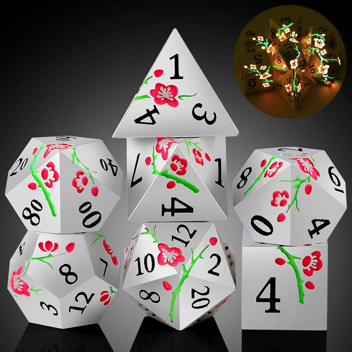 Metal Dice Set D&D, 7 Die Metallic Polyhedral Dice Set with Gift Metal Box and Gold Number for DND Dungeons and Dragons Role Playing Games (Black and Gold)