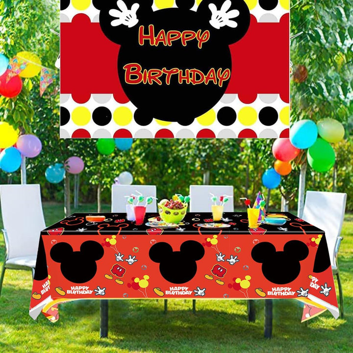 3PCS Mouse Party Tablecloth, Black Red Plastic Tablecover Disposable Table Cloths Decor for Boys 1St 2Nd 3Rd Party Decorations Supplies, 86.6 X 51.2In