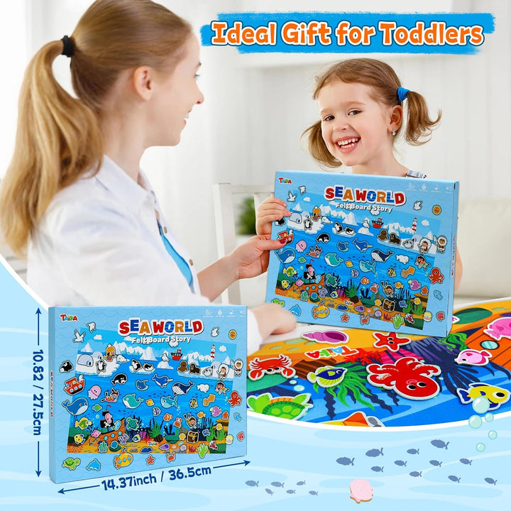 70 Pcs Ocean Felt Story Board Set, 43X28 Inch Interactive Felt Board, Fuzzy Flannel Board, Preschool Storytelling, Classroom Educational Learning Play Kit, Interactive Teaching Kit for 3 Years +