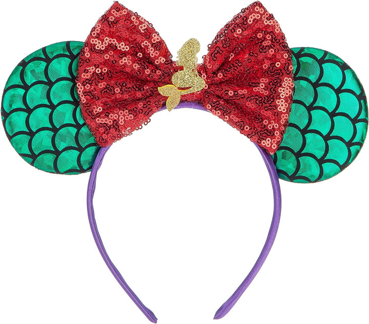 Mouse Ears, Sequin Mouse Ears Headband for Girls Women Halloween Birthday Party (Orange Bow)