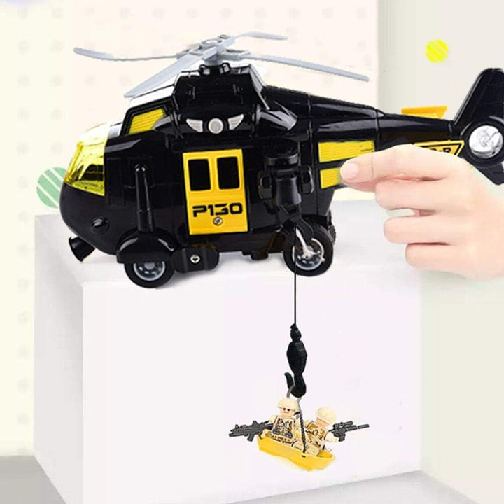 Military Helicopter, Airforce Airplane Toy with Hanging Basket Lights and Sounds for Kids(Black)