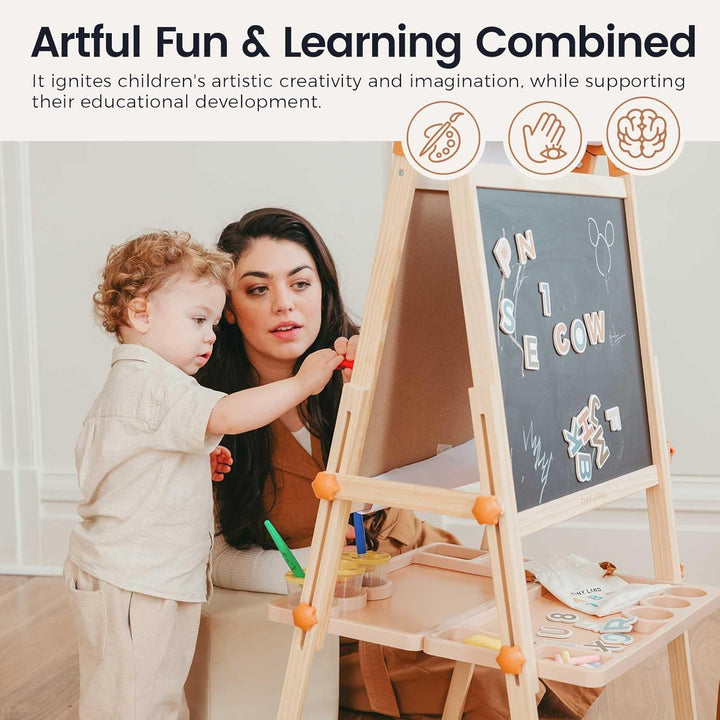 Easel for Kids, Double-Sided Magnetic Easel, Adjustable Wooden Kids Art Easel with Paper Roll, Learning-Toy for 3,4,5,6,7,8 Years Old Boy & Girls