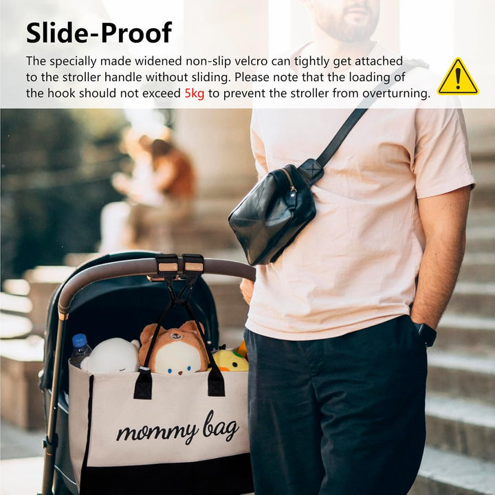 Universal Baby Stroller Organizer, Stroller Caddy with Detachable Mesh Bag & Heightened Insulated Cup Holders & Non-Slip Secure Hooks Accessories, Fits Most Strollers (Checkerboard)