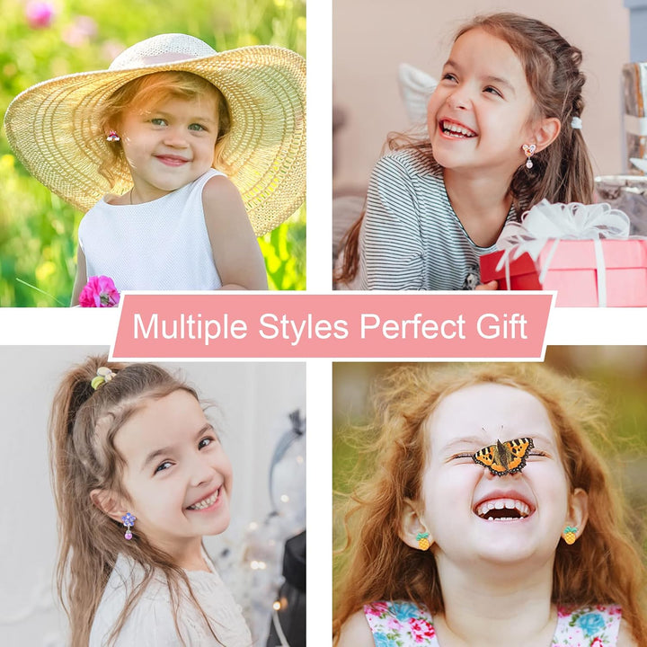Clip on Earrings Hypoallergenic Clips Earrings Sets Suitable for Ages 4-12 Little Girls, Cute Small Clips on Earrings Jewelry Gifts Set