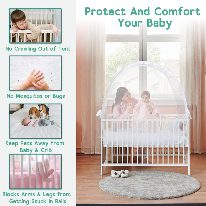 Baby Crib Tent to Keep Baby from Climbing Out – Breathable Cotton Mesh – Locking Zippers – Pop-Up Crib Canopy Net – Safe Anti-Climb Crib Cover –  Crib Tent – Fits Standard 52” Cribs