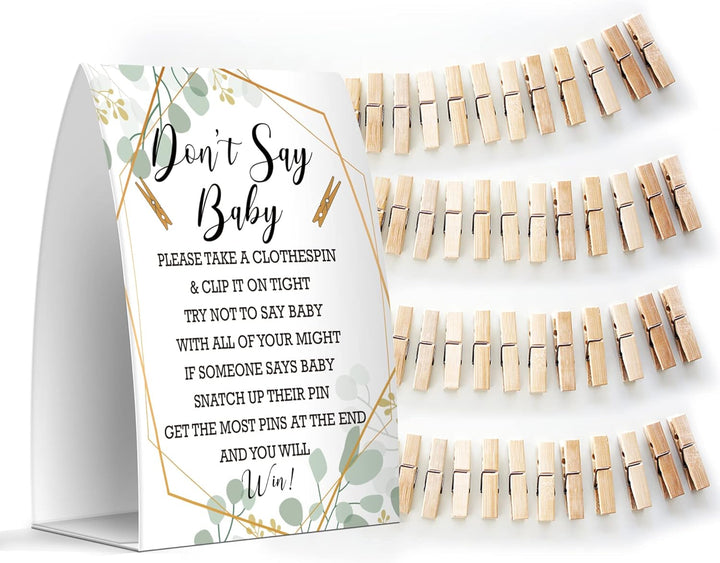Don'T Say Baby Set - One 5X7 Sign and 50 Mini Clothespins, Baby Shower Games, Baby Shower Decoration, Gender Neutral Baby Shower - Msjb041