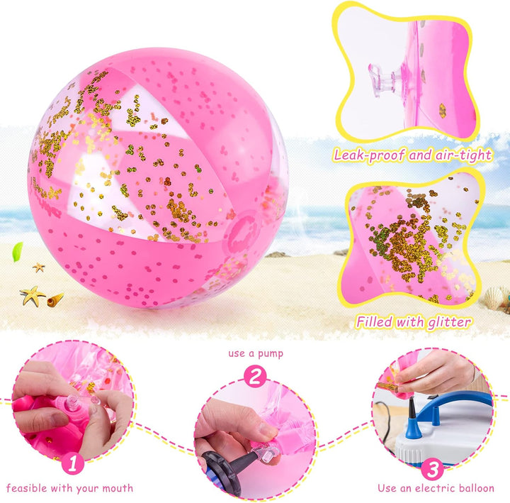 Beach Ball, 16" Glitter Beach Ball Inflatable Beach Balls for Kids & Toddlers Pool Balls Summer Party Favors