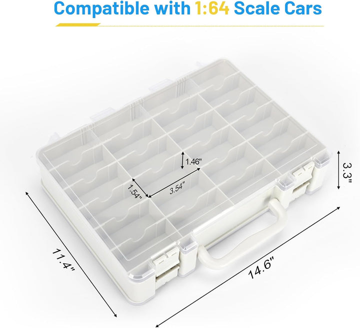 Hot Wheels Storage Case: Carrying Display Case for 1/64 Scale Toy Cars, 48-Slot Double-Sided Transparent Organizer with Built-In Steps Prevent Sliding & Adjustable Dividers