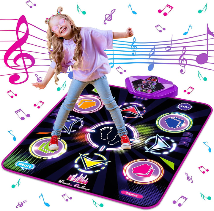 Unicorn Dance Mat, Dance Mixer Rhythm Step Play Mat, Pink Dance Pad with LED Lights, Adjustable Volume, Built-In Music, 5 Game Modes, Xmas B-Day Gifts for 3-12 Years Old Girls Toys