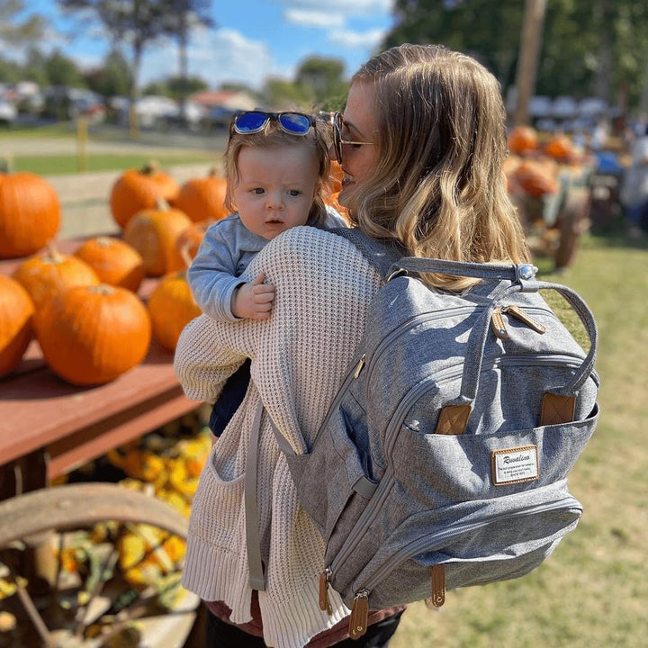 Diaper Bag Backpack-Multifunction Travel Baby Diaper Bag with Changing Pad, Insulated Bottle Holders & Pacifier Case, Large Capacity, Waterproof, Gray