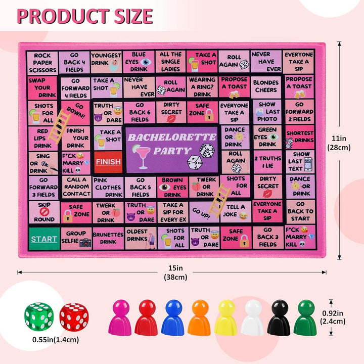 Bachelorette Party Drinking Games for Adults, Rubber Mat Drinking Board Game, Funny Party Interactive Drinking Games for Girls Night, Bachelorette Party, Age 21+, 2-8 Players