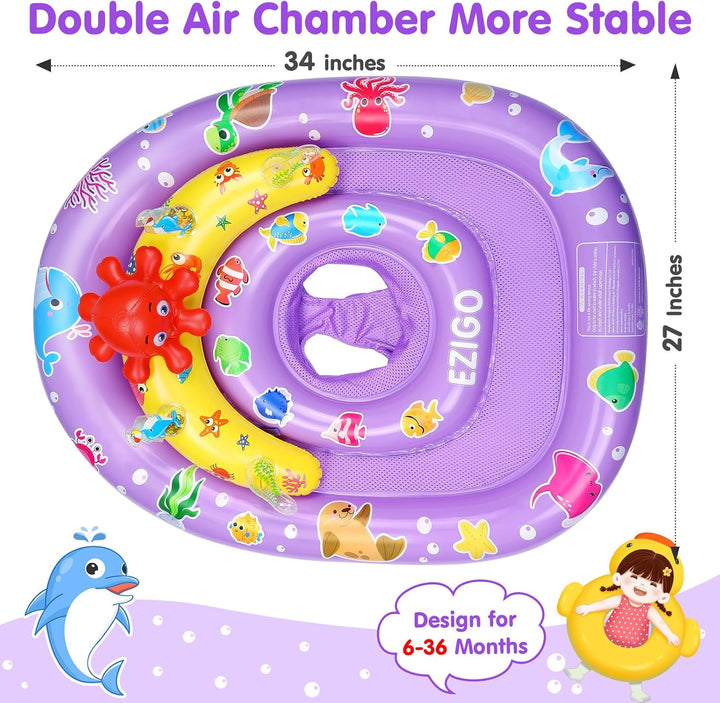 Baby Pool Float with Canopy UPF 50+ Sun Protection, Double Air Chambers Infants Swimming Floats with Sound Toys Adjustable Safety Seat Toddler Float for Boys and Girls 6-36 Months
