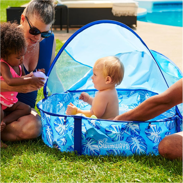 Elite Pop-Up above Ground Pool, Baby Pool with Canopy & Carrying Case, Foldable Kiddie Pool for Ages 9-24 Months, Measures 32", Blue