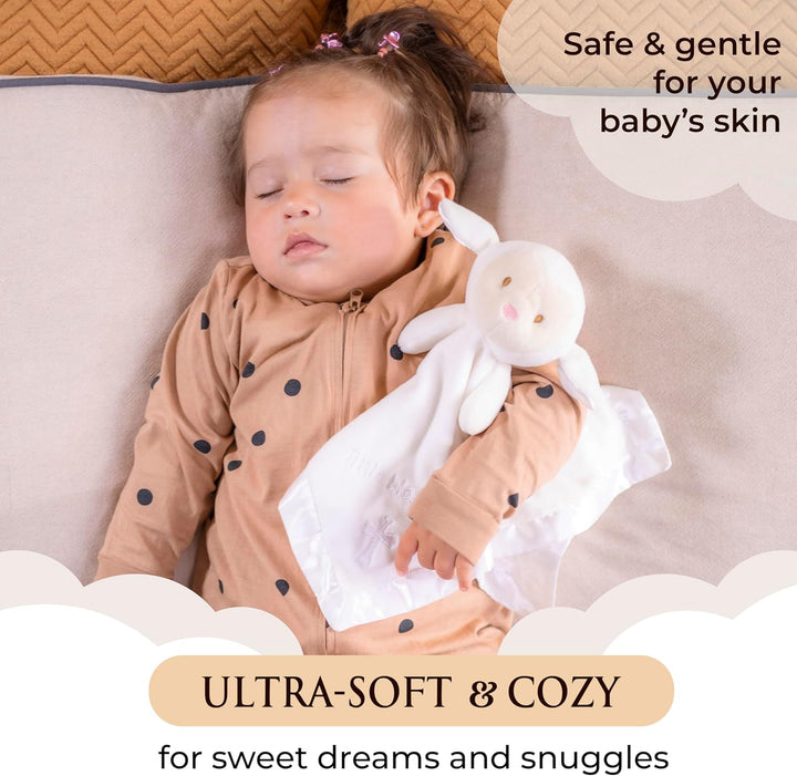 Lamb Lovey, Baptism Gifts for Girl & Boys - Loveys for Babies, Soft Embroidered Baby Blanket with Cross, Baptism Blanket for Newborns & Toddlers, Organic Cotton,14 Inch
