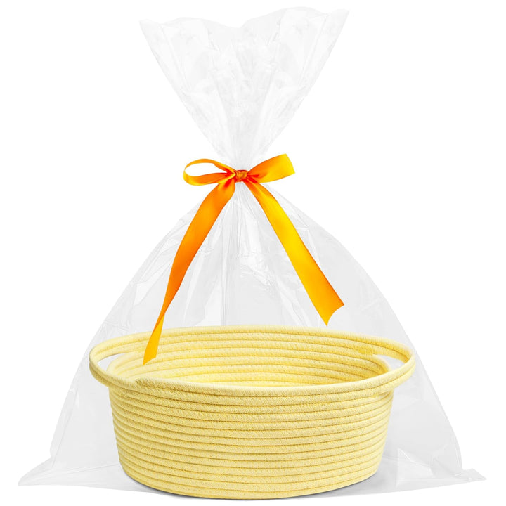 Small Woven Basket with Gift Bags and Ribbons Durable Baskets for Gifts Empty Small Rope Basket for Storage 12"X 8" X 5" Baby Toy Baskets with Handles, White