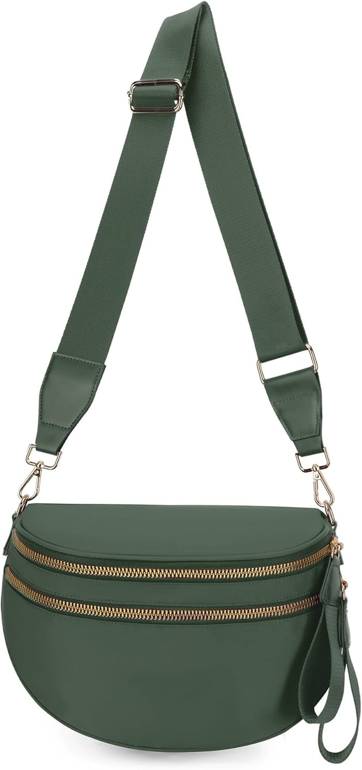 Mommy Bum Bag Crossbody, 2025 Trendy Checkered/Solid Nylon Waterproof Adjust Wide Straps Large Mom Diaper Bag