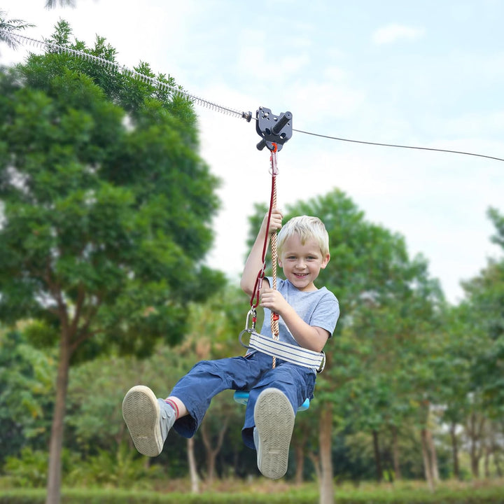 Zip Line Kits for Backyard，160Ft Zip Line Kit for Kids and Adult up to 330 Lb, Included Swing Seat, Ziplines Brake, and Steel Trolley, Outdoor Playground Equipment