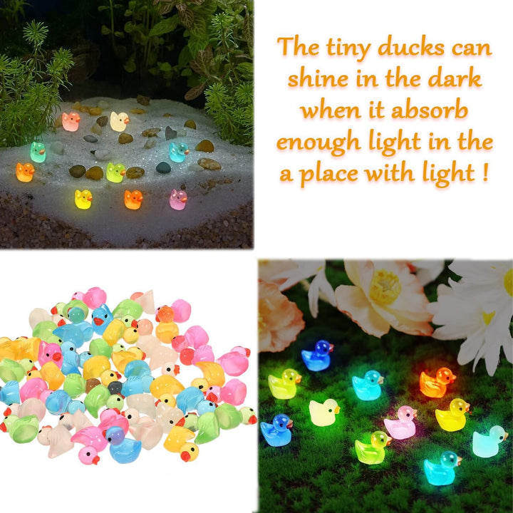60 Pcs Mini Resin Ducks Luminous Tiny Ducks Miniature Duck Glow in the Dark for DIY Garden Dollhouse Duck Accessories Micro Landscape Aquarium Party Decor