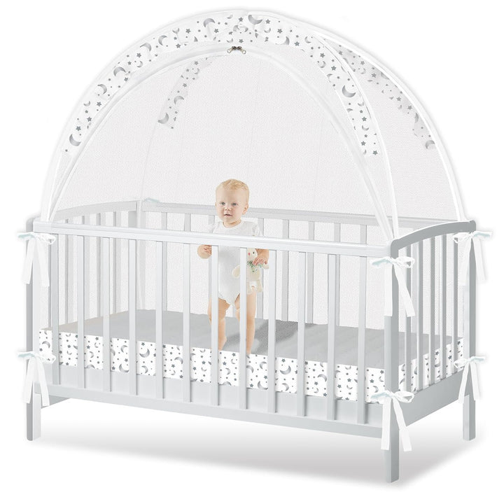 Crib Tent to Keep Baby from Climbing Out - Crib Net to Keep Baby in - Pop up Breathable Cribs Cover - Canopy with Upgrade Strong Mesh and Durable Zipper (Grey, Lager)