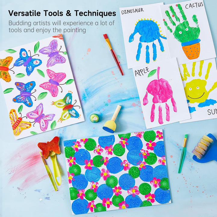 Kids Washable Finger Paints Set,  33 Pack Non Toxic Kids Painting Set with 10 Colours (60Ml) Finger Paints, Paint Pad, Sponge Paint Brushes, Eco Natural for Children and Toddler