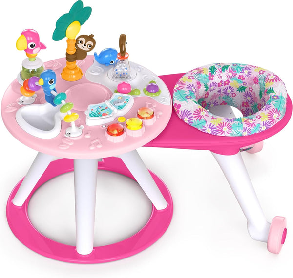 around We Go 2-In-1 Baby Walker, Discovery Activity Center and Table, Tropic Coral, Ages 6 Months+