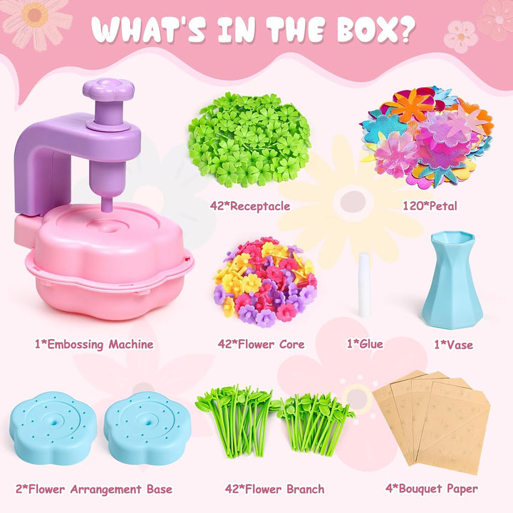 Fabric Bouquet Toys Include Extra Accessories Set, Arts and Crafts for Kids Ages 3-12, DIY Flower Craft Kits for Toddler, Birthday Gifts for 3 4 5 6 7 8 9 10+ Year Old Girls