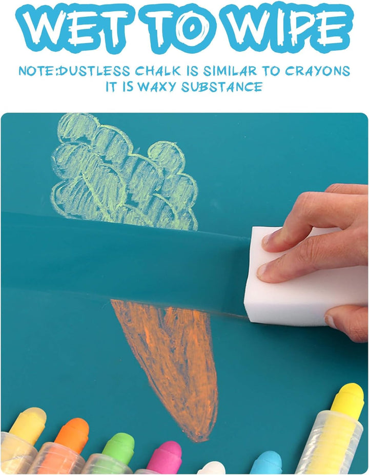 Dustless Chalk for Kids, Colored Sidewalk Chalk with Holder,Non-Toxic Washable Toddlers Chalks Drawing Writing for Outdoor Art Play,Blackboard(12 Pcs)