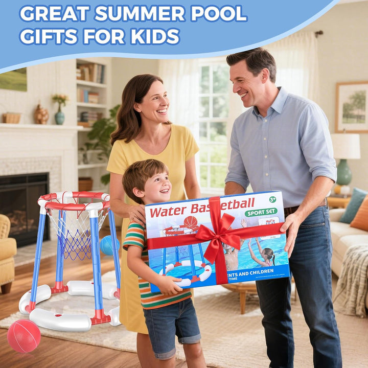 Pool Basketball Hoop Poolside, Floating Pool Toys with 4 Basketballs/Pump, Swimming Pool Games for Kids Ages 4-8 8-12 & Adults Indoor Outdoor Play