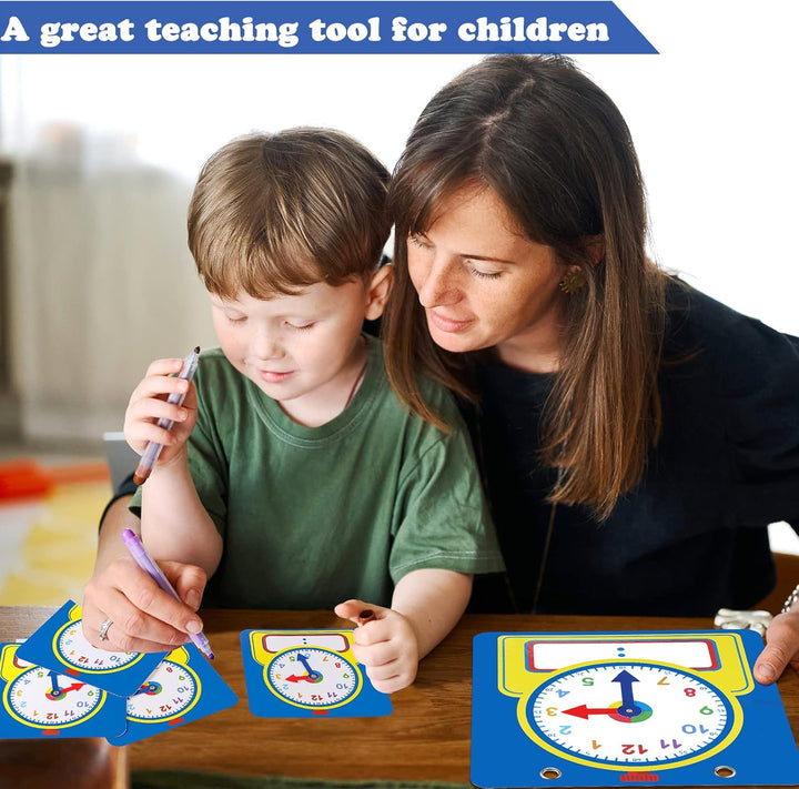 25 Pcs Teaching Clock Kit, Learning Clocks for Kids Learning Time with Erasable Surface for Home School Classroom Supplies(Cute Style)