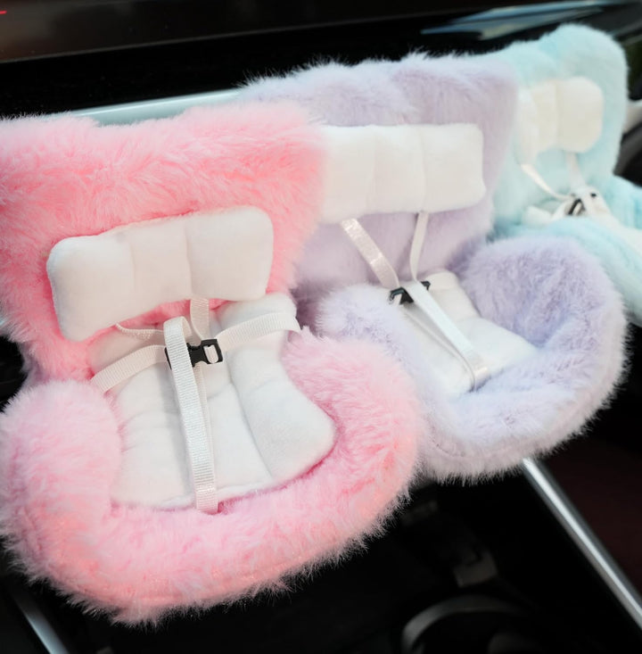 Doll Car Seat for Labubu 17Cm with Air Vent Clip and Desktop Stand, Cute and Functional Car Ornament for Blind Box Doll Fans, Collectors (Pink)