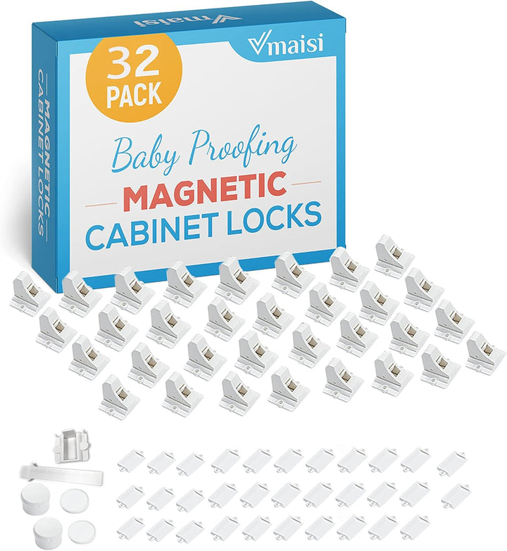 20 Pack Magnetic Cabinet Locks Baby Proofing -  Children Proof Cupboard Drawers Latches - Adhesive Easy Installation