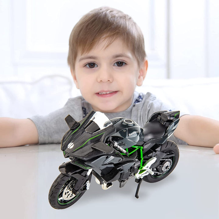 Compatible for 1:12 Kawasaki Ninja H2R Motorcycle Diecast Model, Suspension and Free Roller, Toy Car, Motorcycle Collection, Gift Black